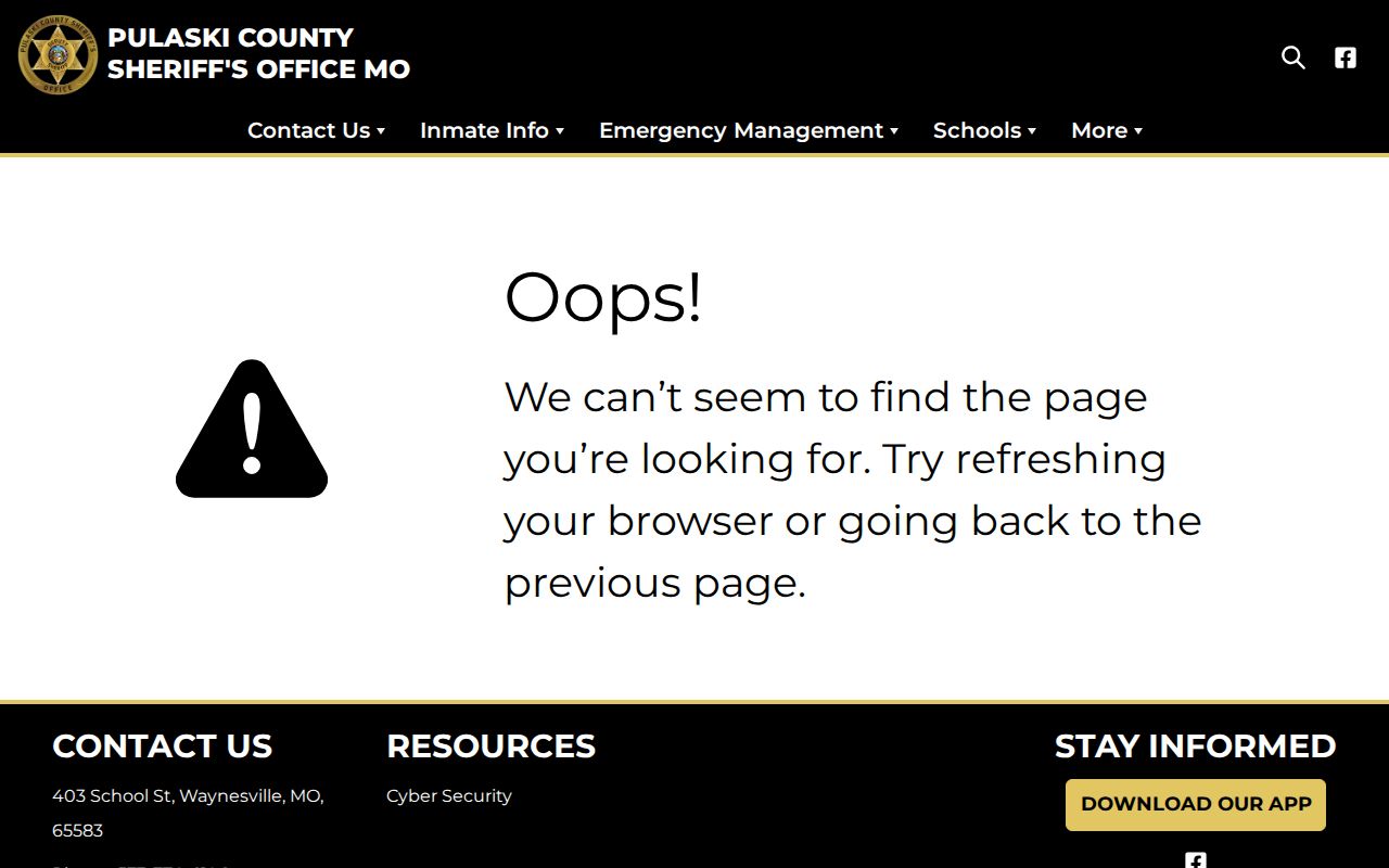 Pulaski County Jail Division official booking and custody source page
