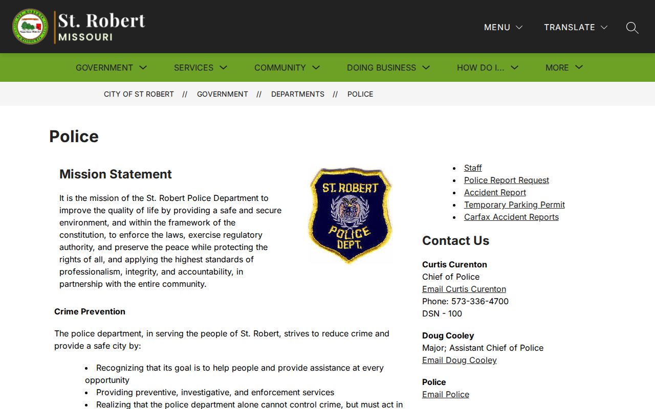 Pulaski County St. Robert police record request information
