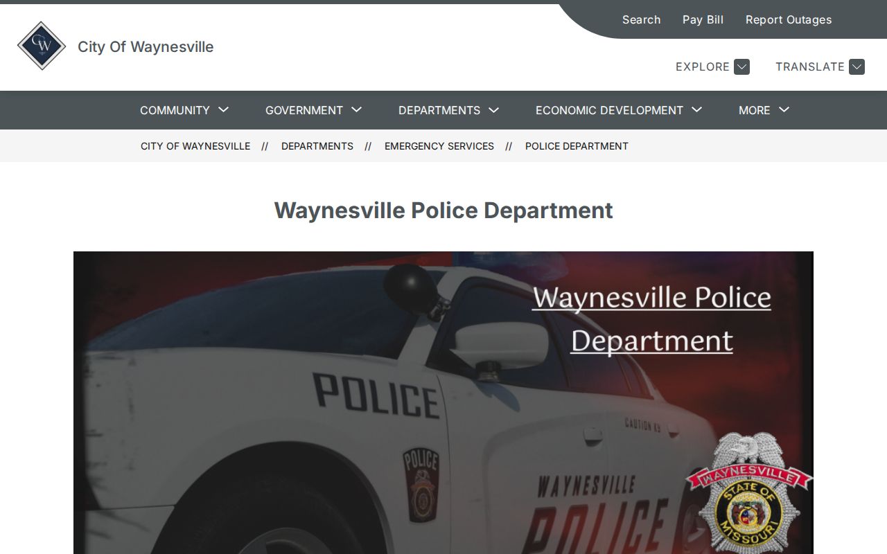 Waynesville, Pulaski County police department arrest-record contact page